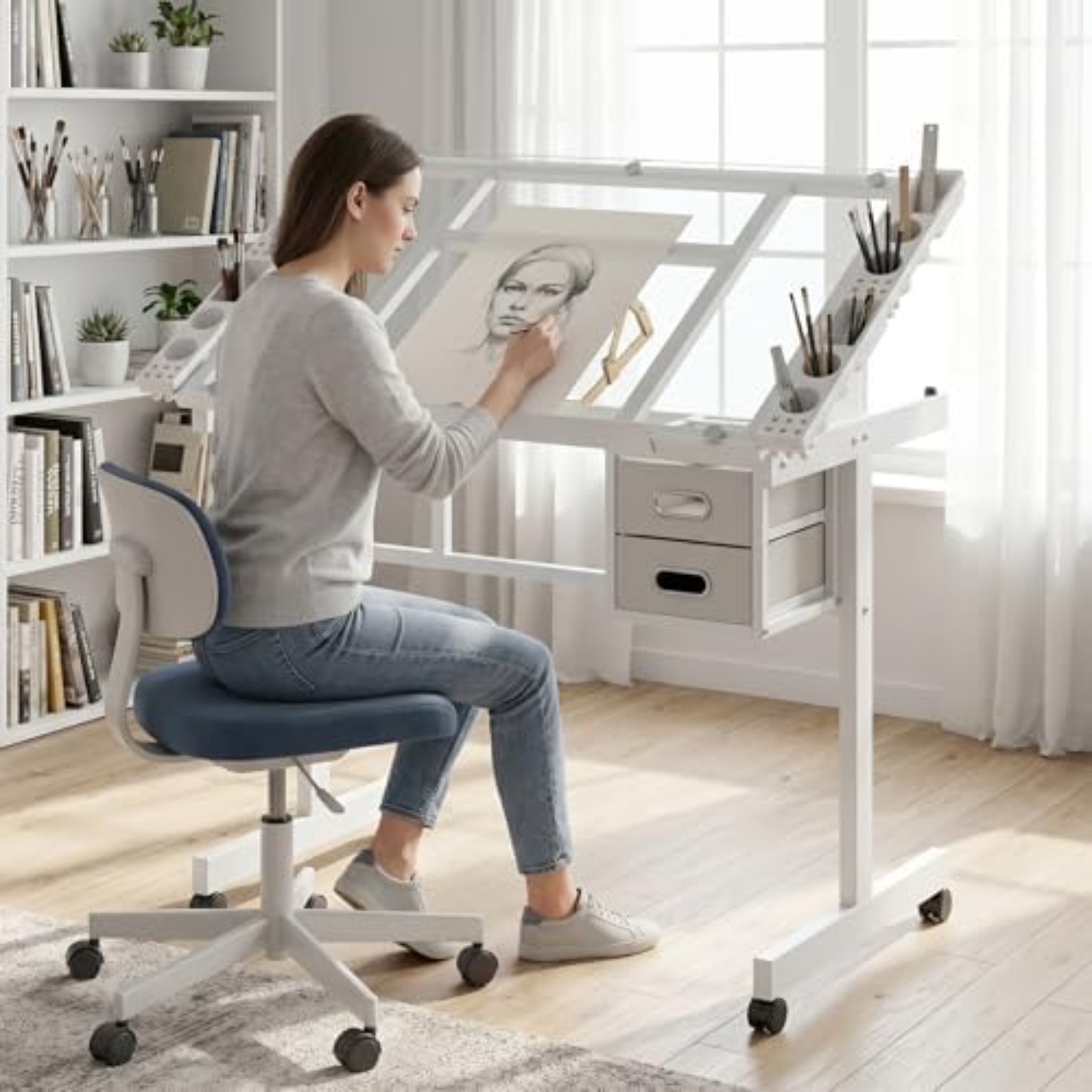 Art Crafting - Tavolo da Disegno con Rotelle, Tavolo